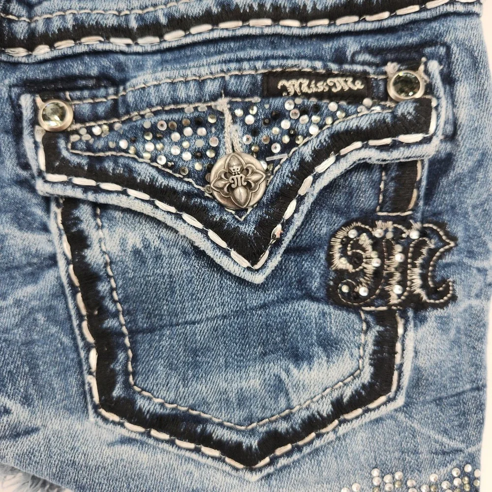 Miss Me Denim Shorts Womens 24 Rhinestone Studded Distressed Blue Festival